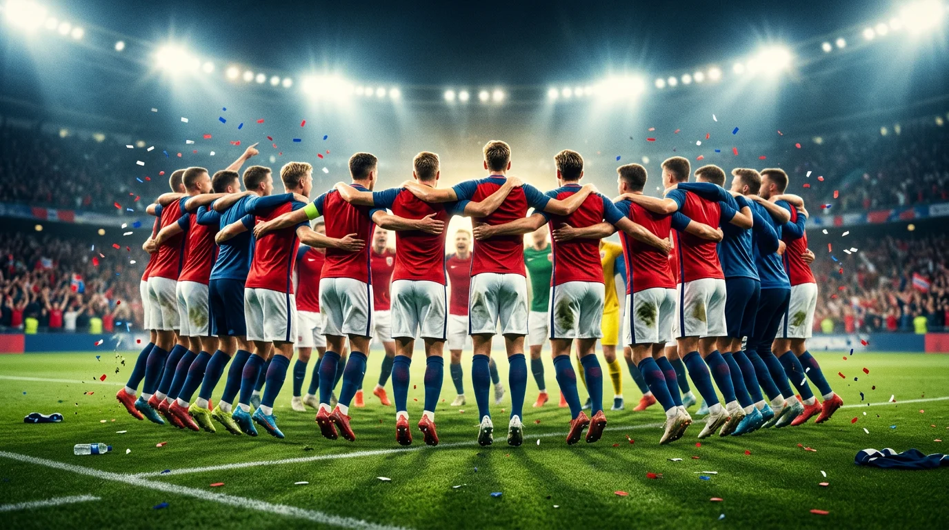 Det norske landslaget feirer kvalifisering til VM 2026
